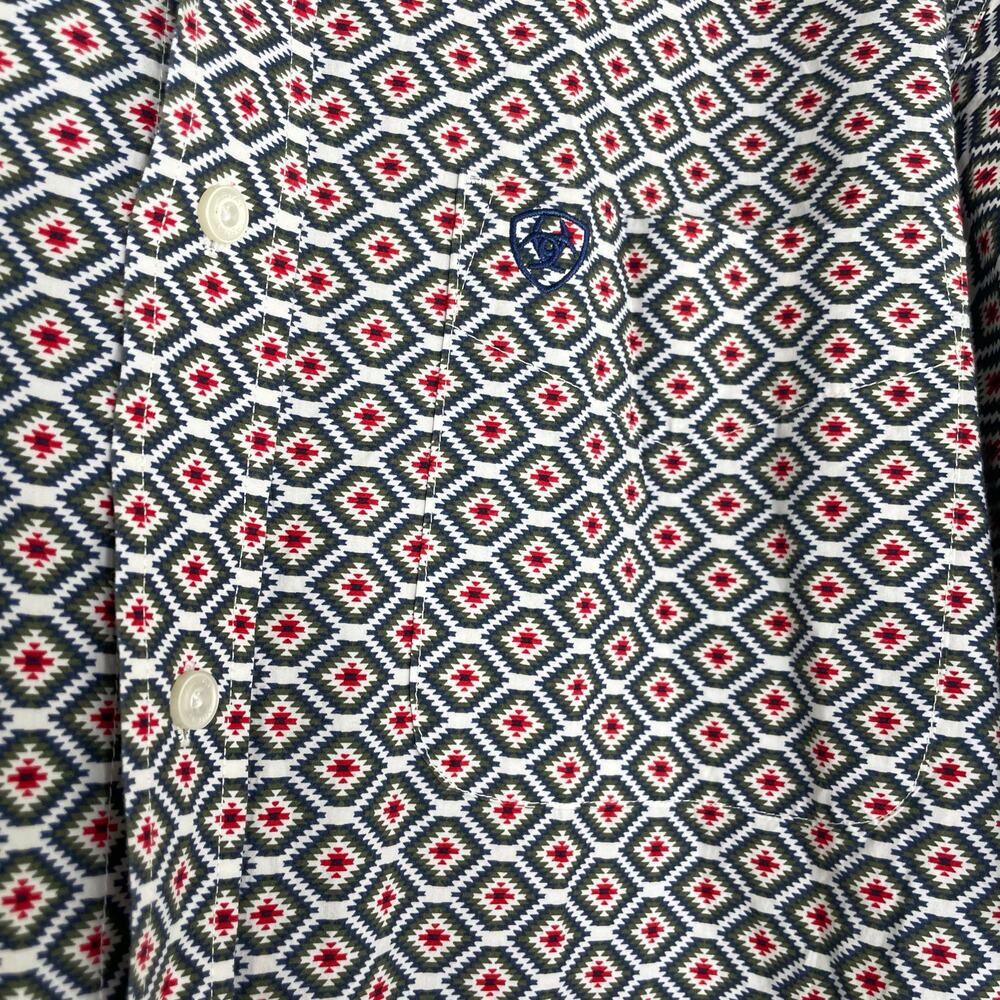 Ariat Green Red Blue Aztec Pattern Button Down Lo… - image 3